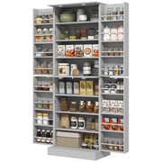 65" Grey Kitchen Pantry Cabinet with 4 Doors & 16 Shelves-DECOROLALA