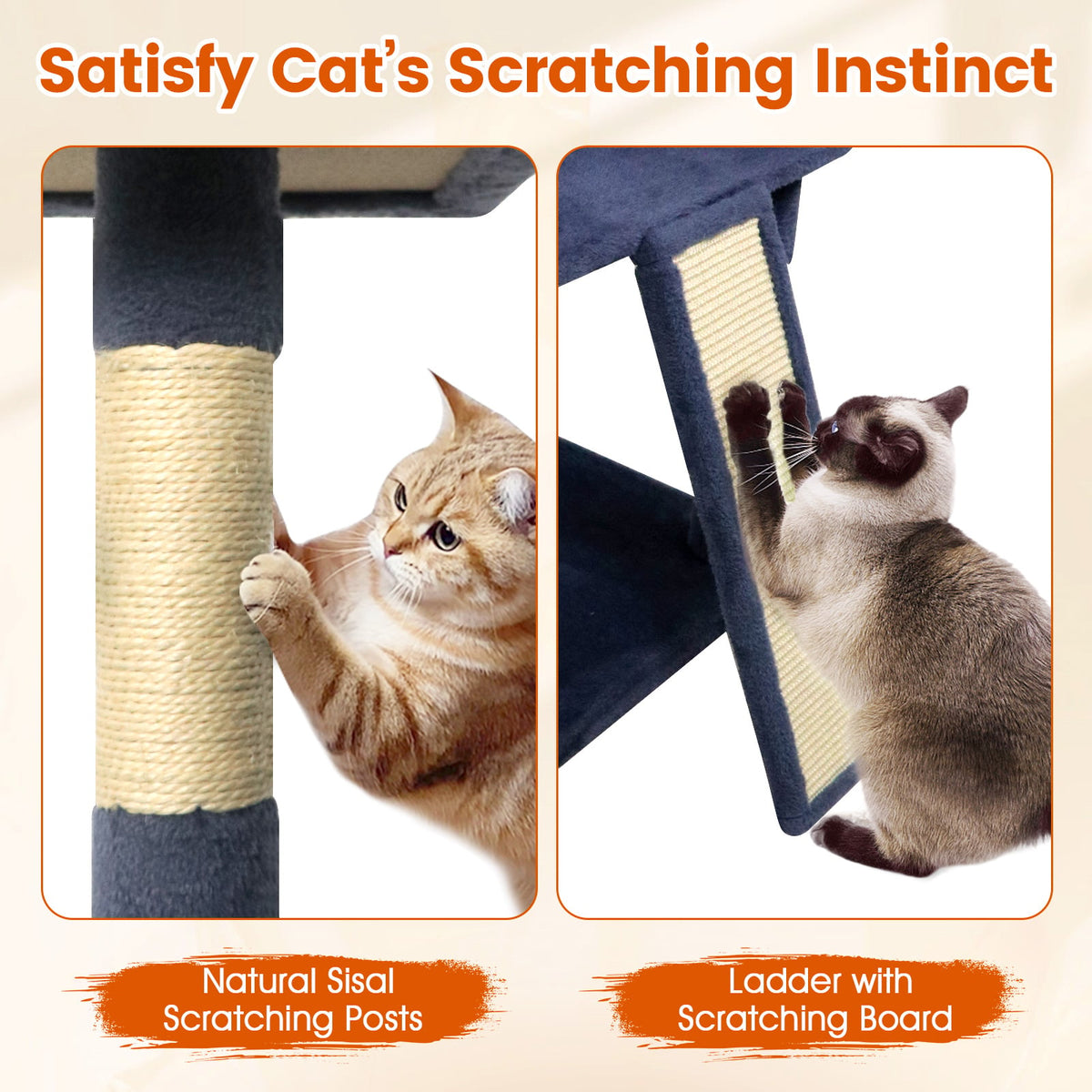 65 Inch Tall Multi-level Cat Tree with 3 Upholstered Perch and 2 Cat Condos-Dark Gray-Cat Trees & Scratchers-DECOROLALA