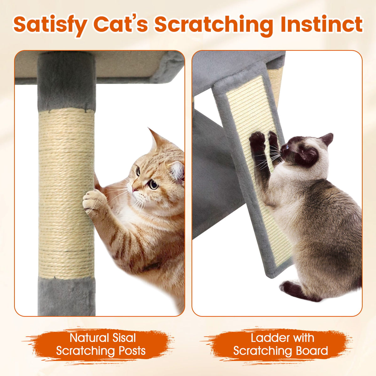 65 Inch Tall Multi-level Cat Tree with 3 Upholstered Perch and 2 Cat Condos-Light Gray-Cat Trees & Scratchers-DECOROLALA