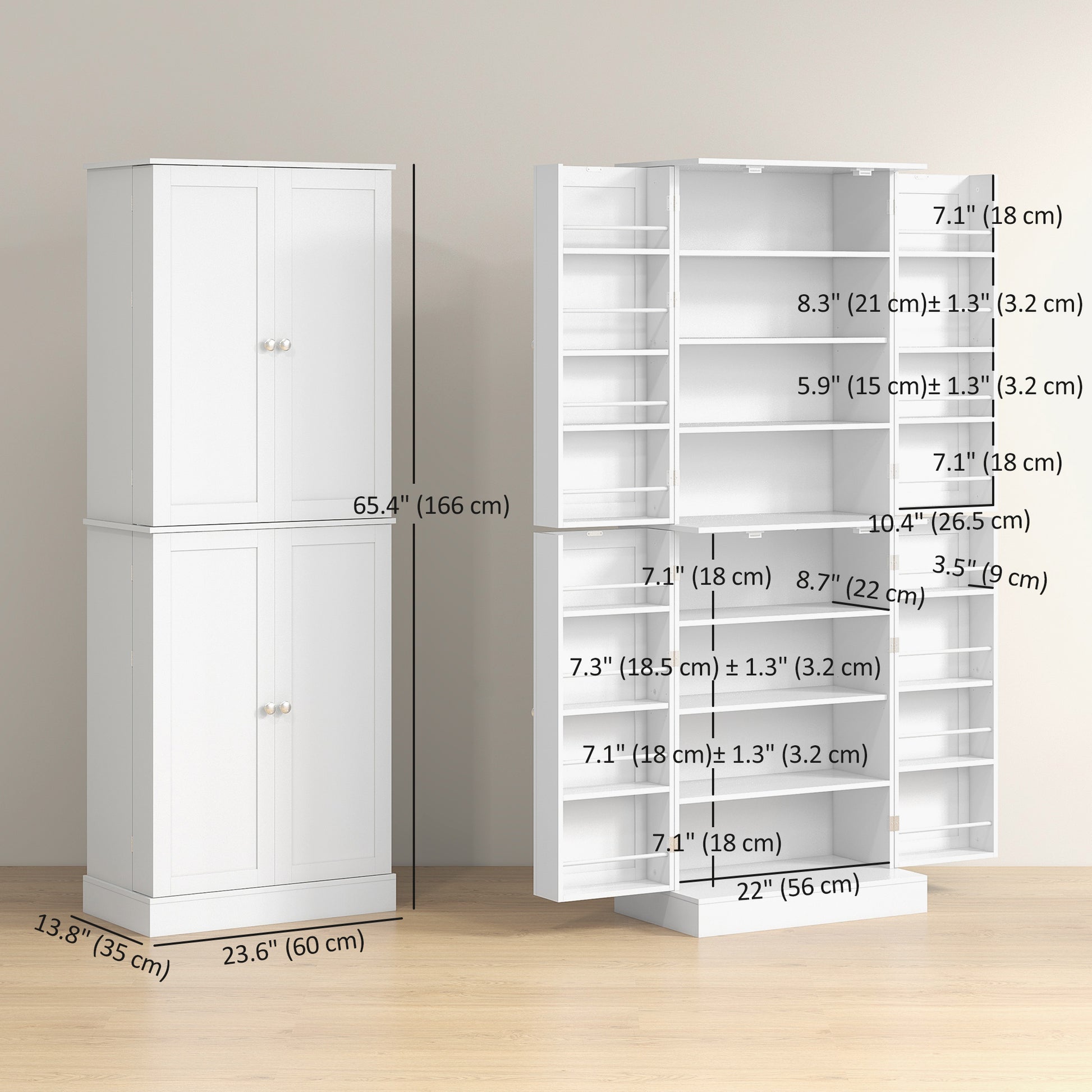 65" Kitchen Pantry Cabinet White 4 Door-DECOROLALA