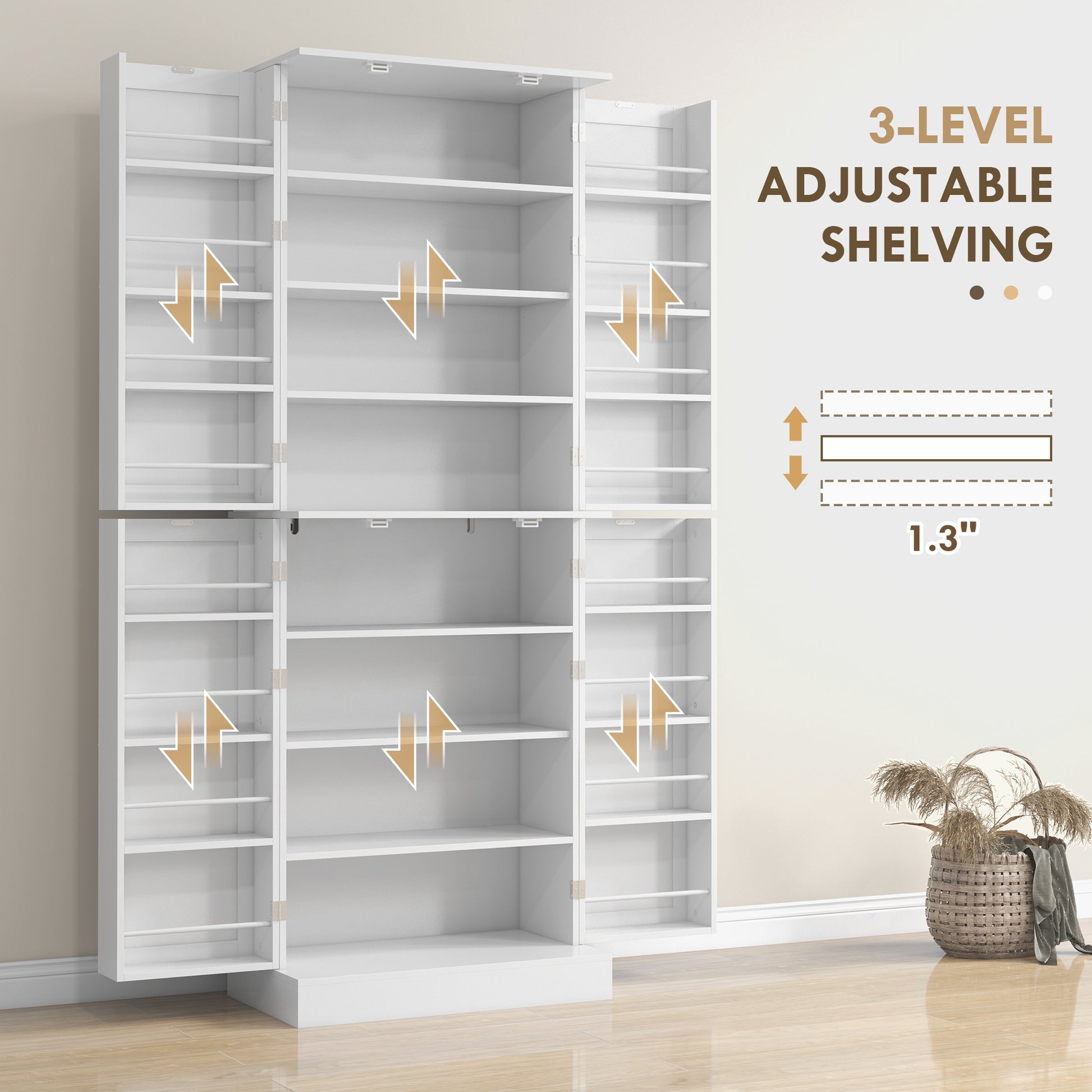 65" Kitchen Pantry Cabinet White 4 Door-DECOROLALA