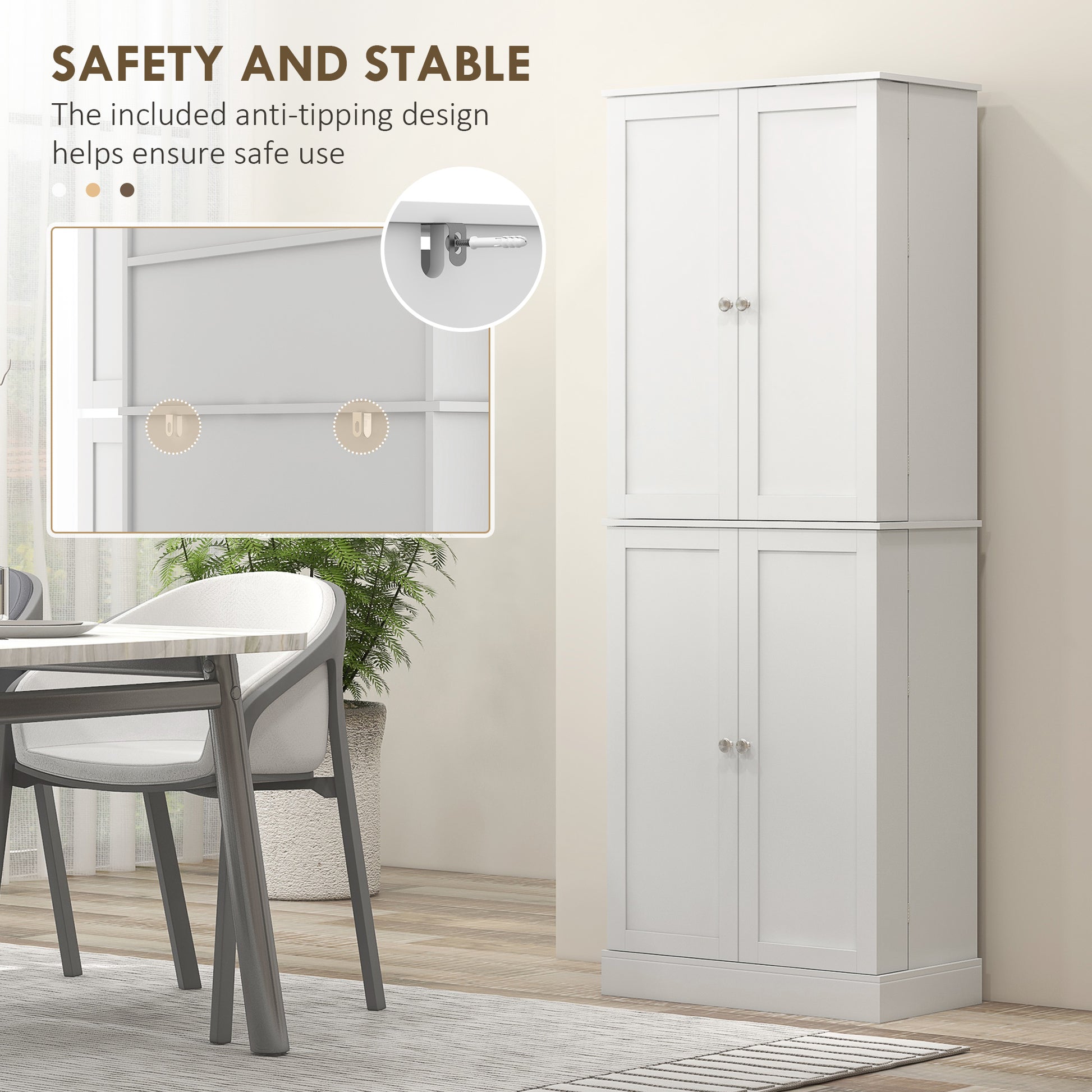 65" Kitchen Pantry Cabinet White 4 Door-DECOROLALA