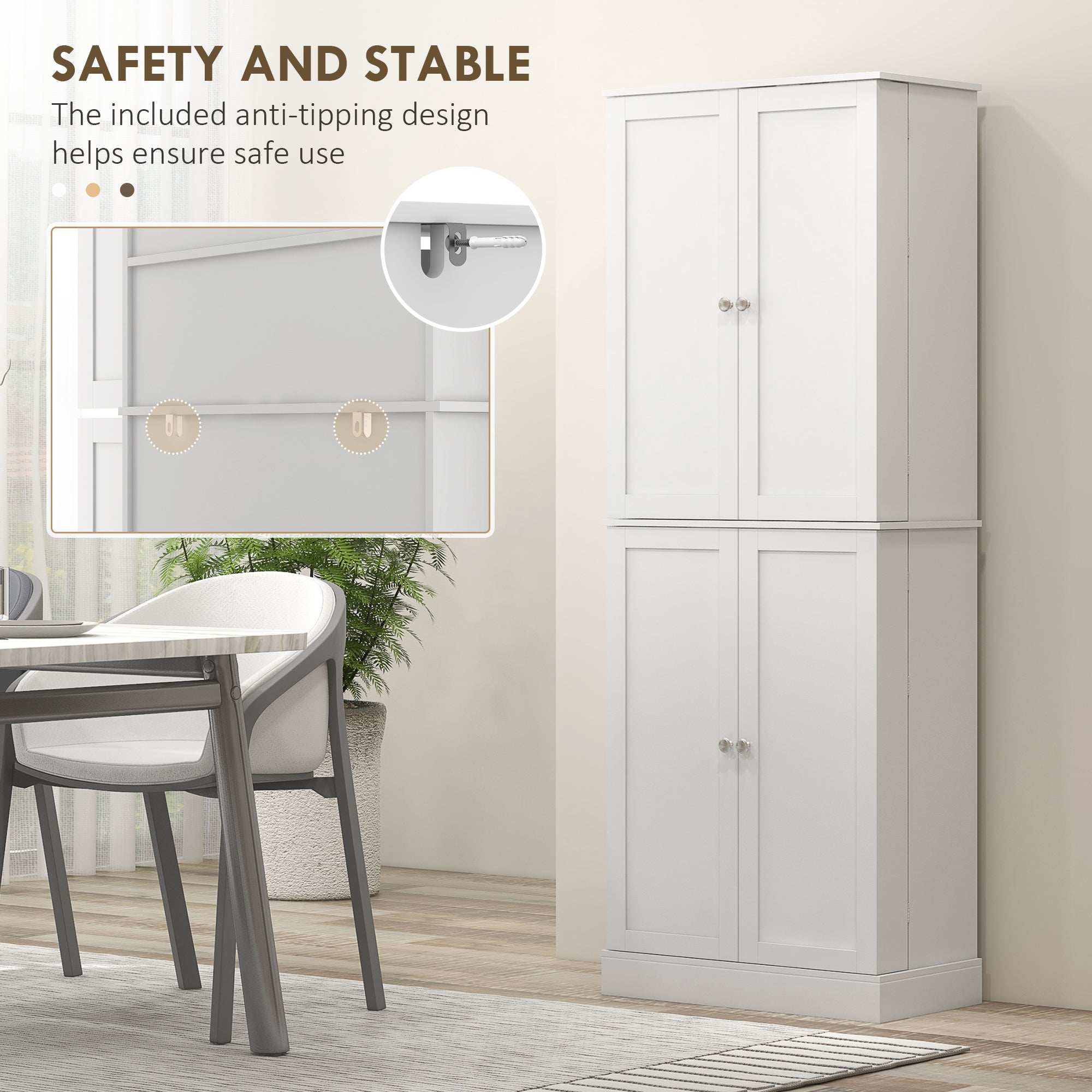 65" Kitchen Pantry Cabinet White 4 Door-DECOROLALA