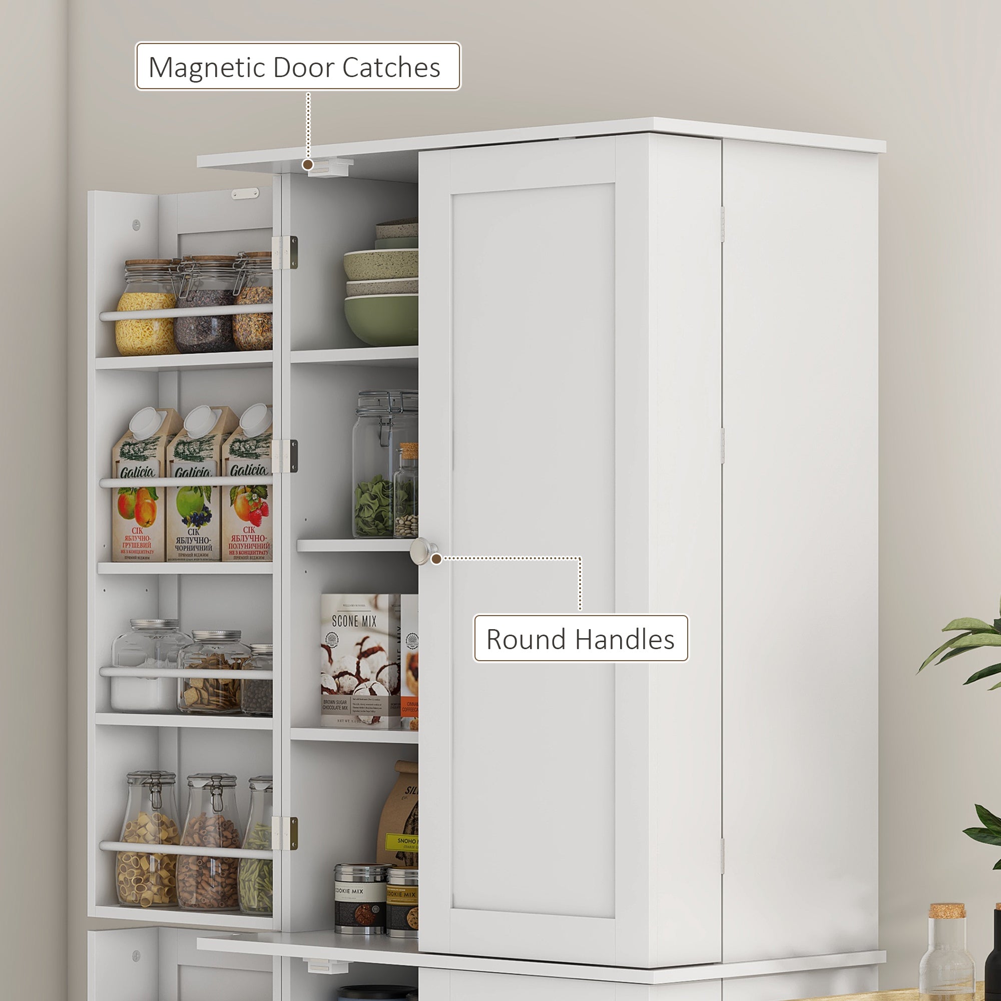 65" Kitchen Pantry Cabinet White 4 Door-DECOROLALA
