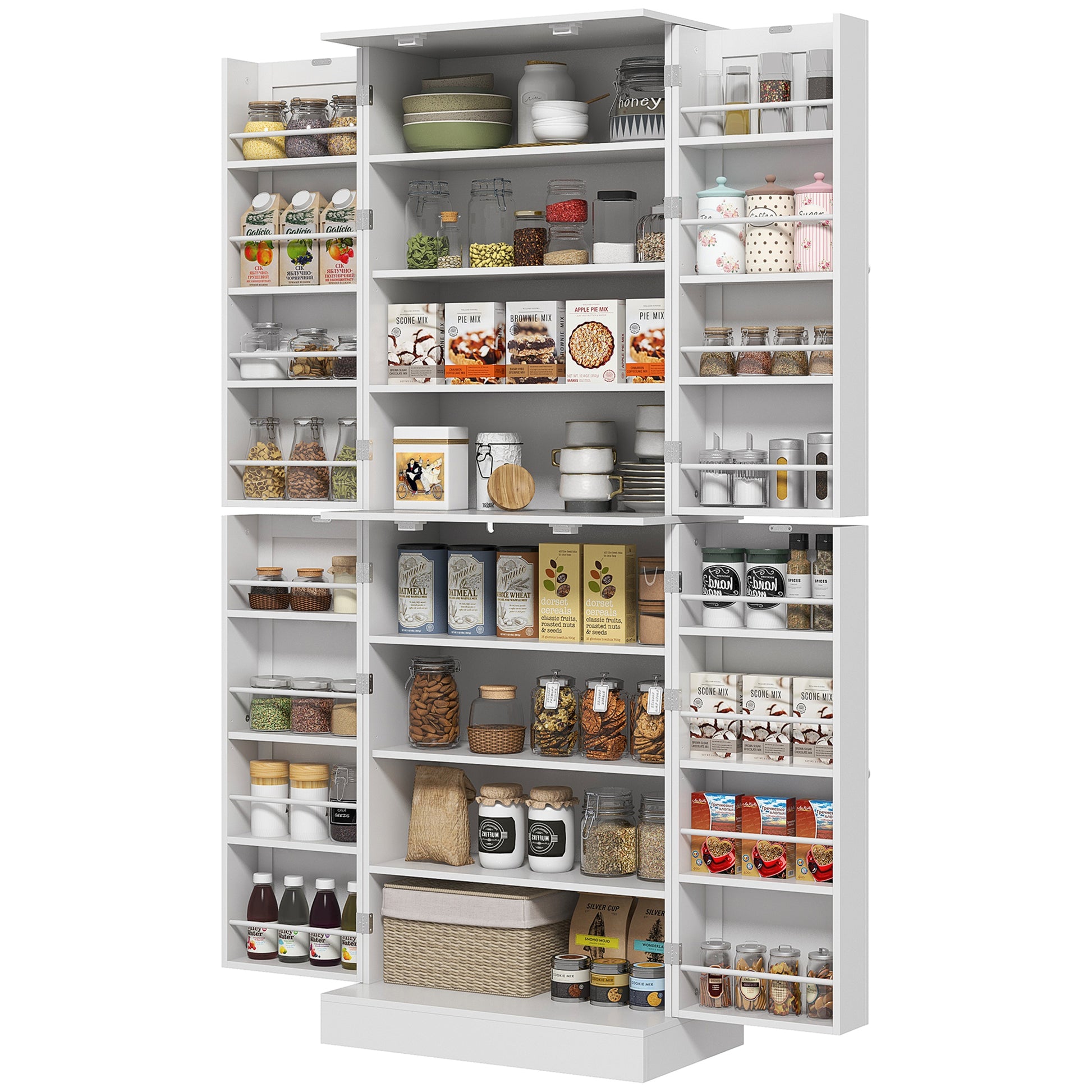 65" Kitchen Pantry Cabinet White 4 Door-DECOROLALA