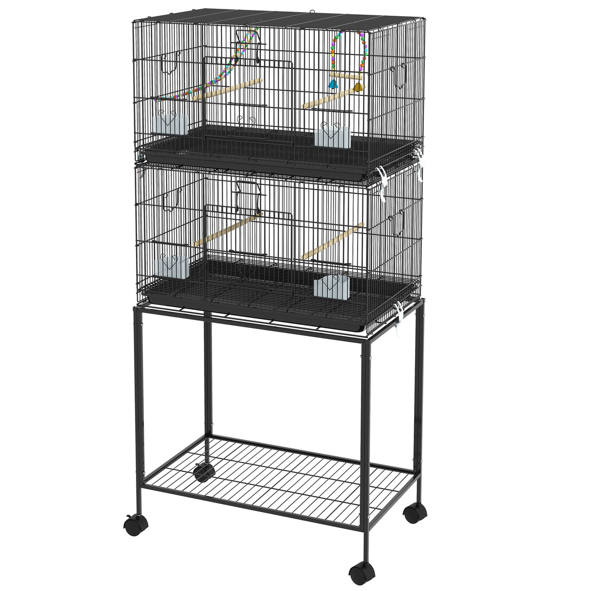 65" Large Bird Cage with Wheels - Black Steel for Finches & Budgies-Bird Supplies-DECOROLALA