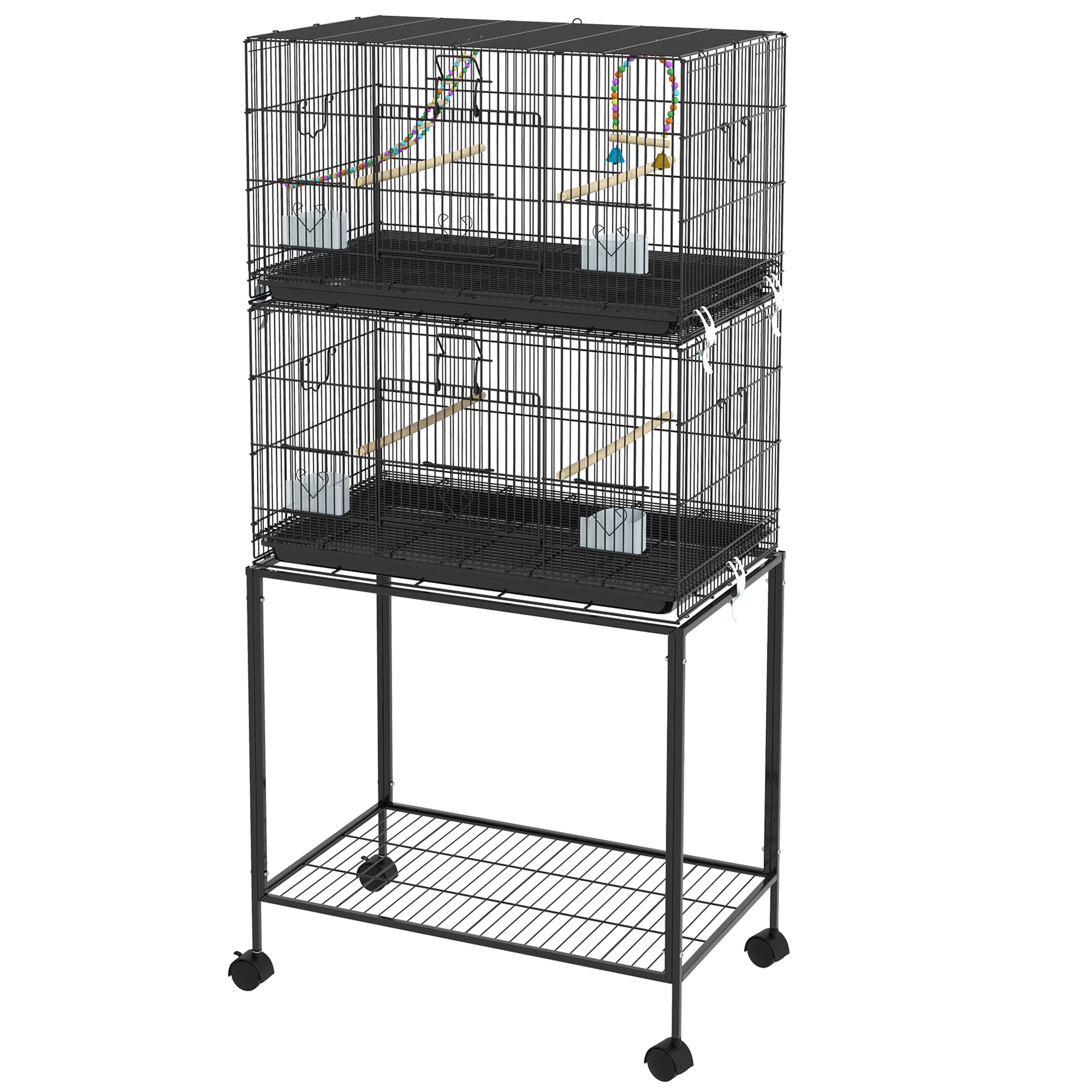 65" Large Bird Cage with Wheels - Black Steel for Finches & Budgies-Birds-DECOROLALA
