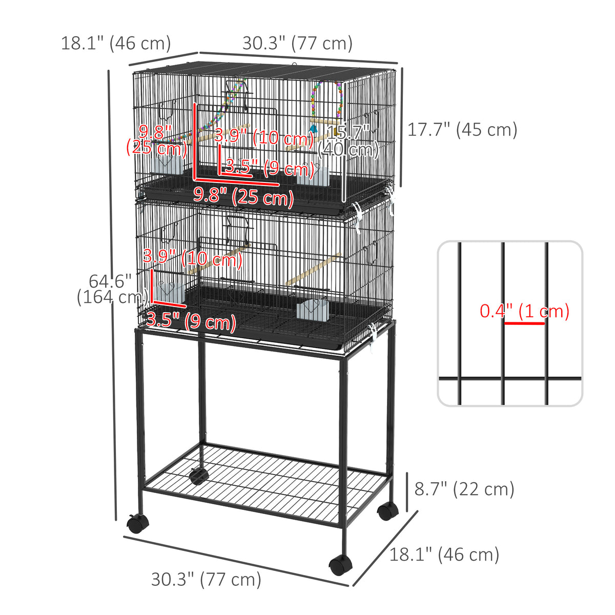 65" Large Bird Cage with Wheels - Black Steel for Finches & Budgies-Birds-DECOROLALA