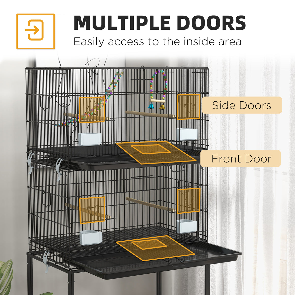 65" Large Bird Cage with Wheels - Black Steel for Finches & Budgies-Birds-DECOROLALA