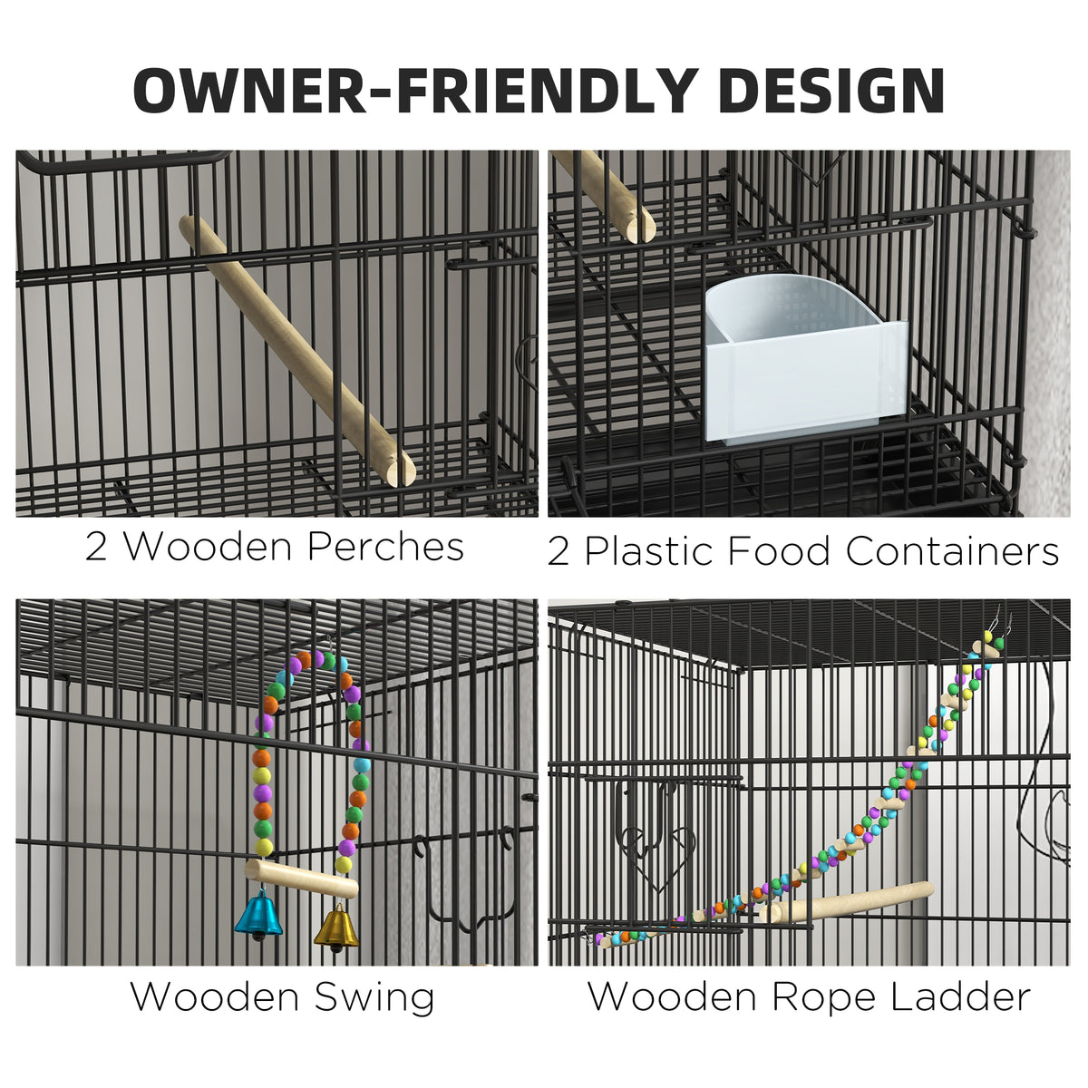65" Large Bird Cage with Wheels - Black Steel for Finches & Budgies-Birds-DECOROLALA