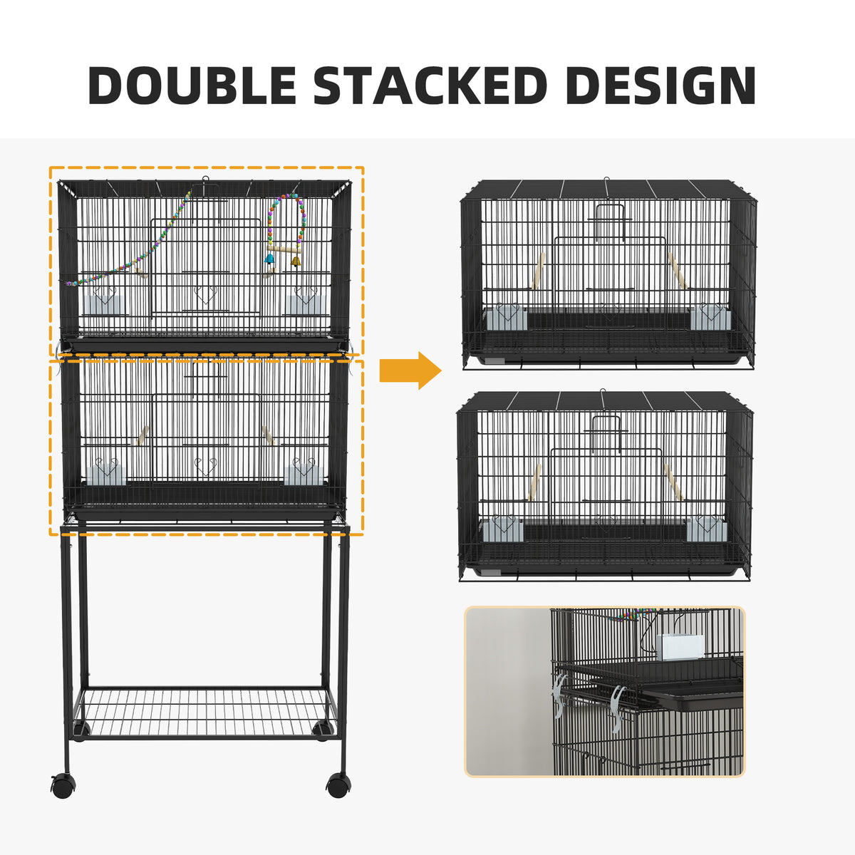 65" Large Bird Cage with Wheels - Black Steel for Finches & Budgies-Birds-DECOROLALA