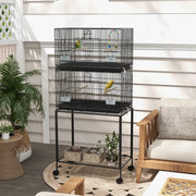 65" Large Bird Cage with Wheels - Black Steel for Finches & Budgies-Birds-DECOROLALA