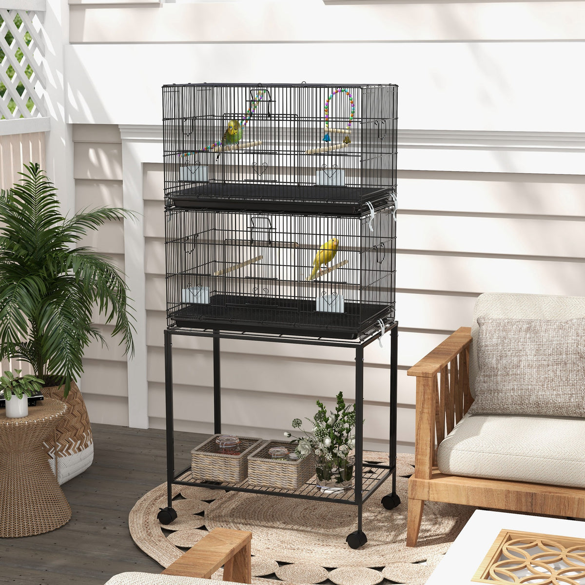 65" Large Bird Cage with Wheels - Black Steel for Finches & Budgies-Birds-DECOROLALA