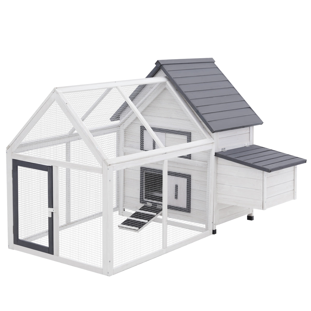 65" Wooden Chicken Coop - Gray and White Fir Wood Hen House-Small Animals-DECOROLALA