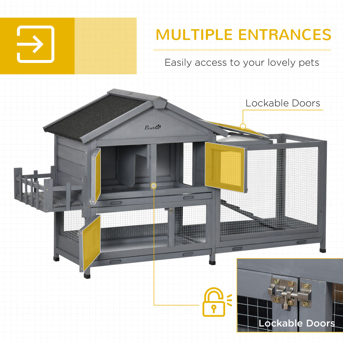 65" Wooden Rabbit Hutch - Dark Grey Fir Wood Pet Playpen-Small Animals-DECOROLALA