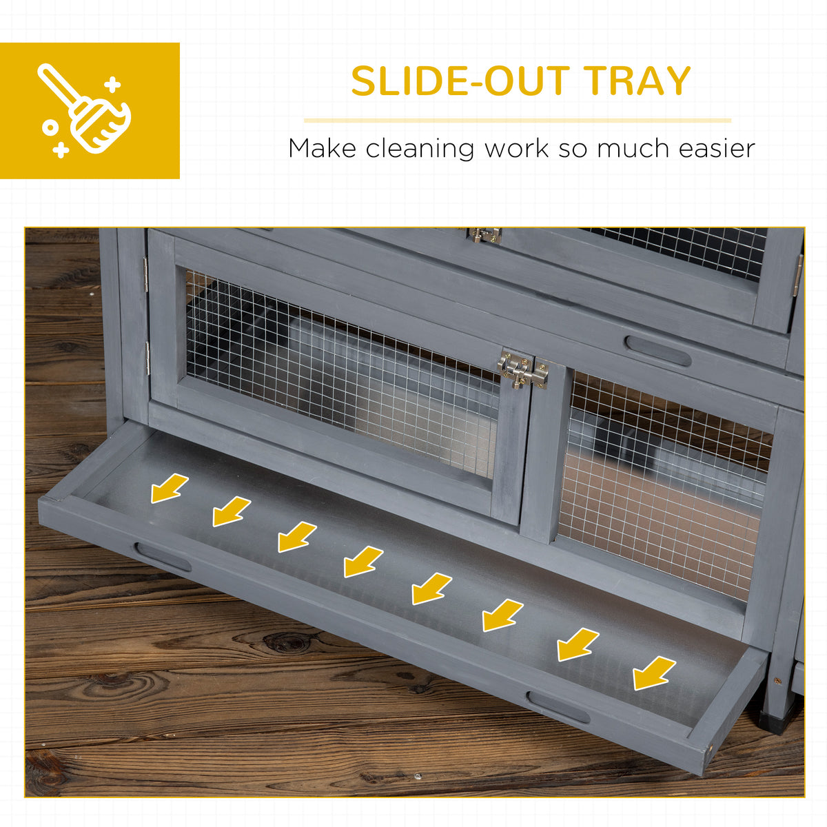 65" Wooden Rabbit Hutch - Dark Grey Fir Wood Pet Playpen-Small Animals-DECOROLALA