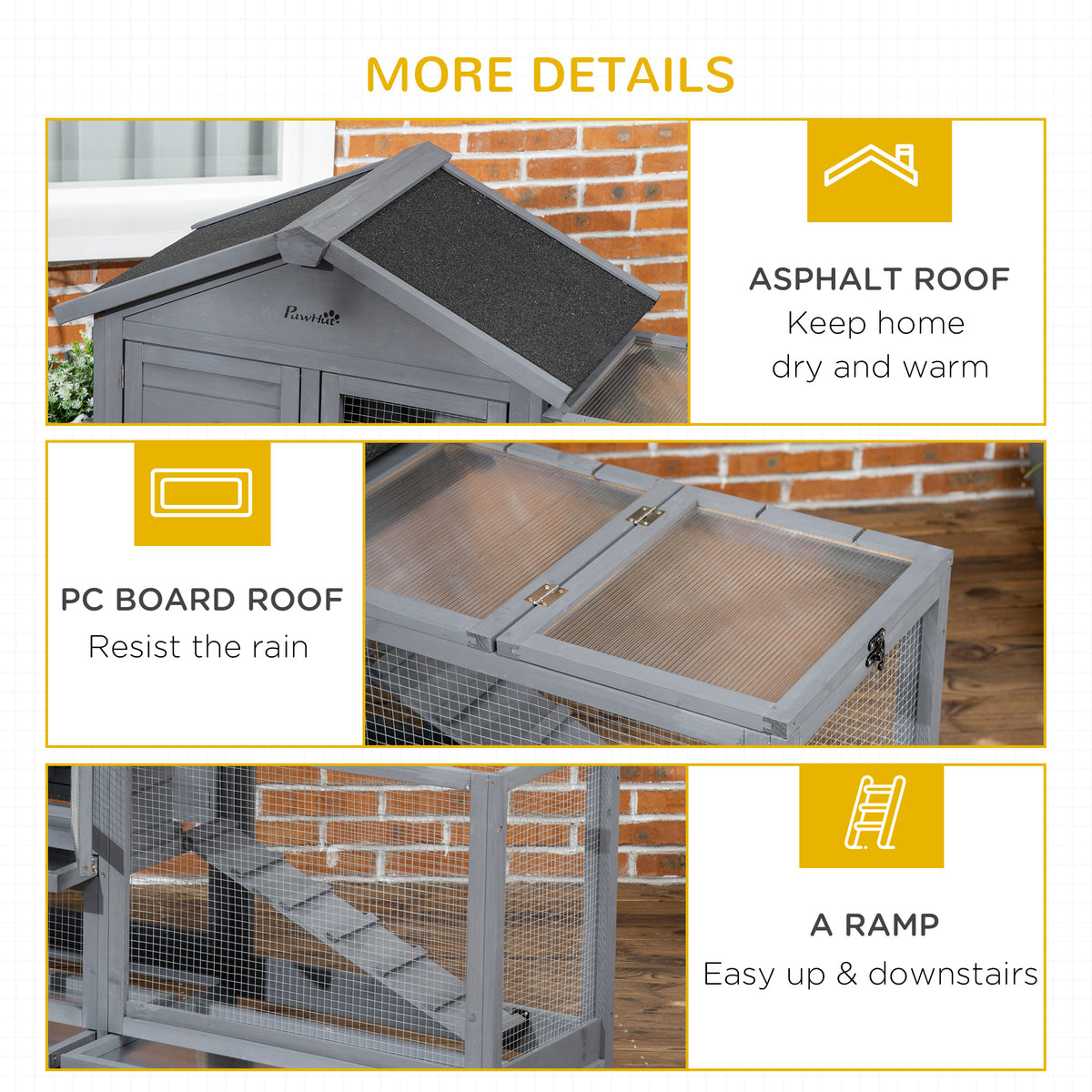 65" Wooden Rabbit Hutch - Dark Grey Fir Wood Pet Playpen-Small Animals-DECOROLALA