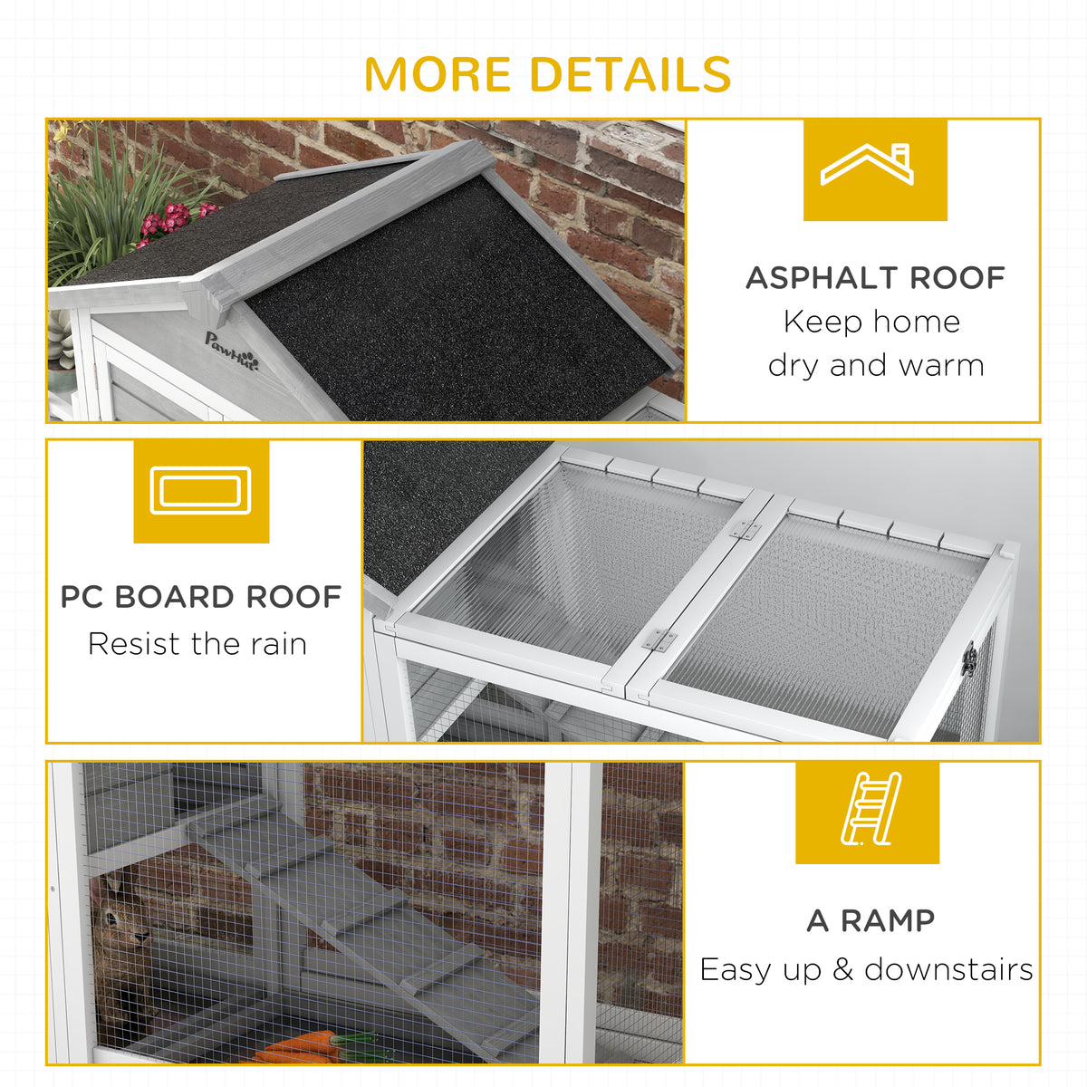 65" Wooden Rabbit Hutch Pet Playpen with Storage Box - Grey-Small Animals-DECOROLALA