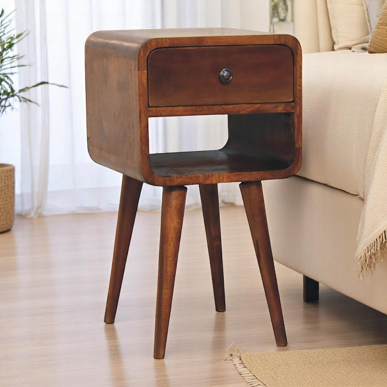 22" Brown Solid Wood One Drawer Nightstand-Nightstands & Bedside Tables-DECOROLALA
