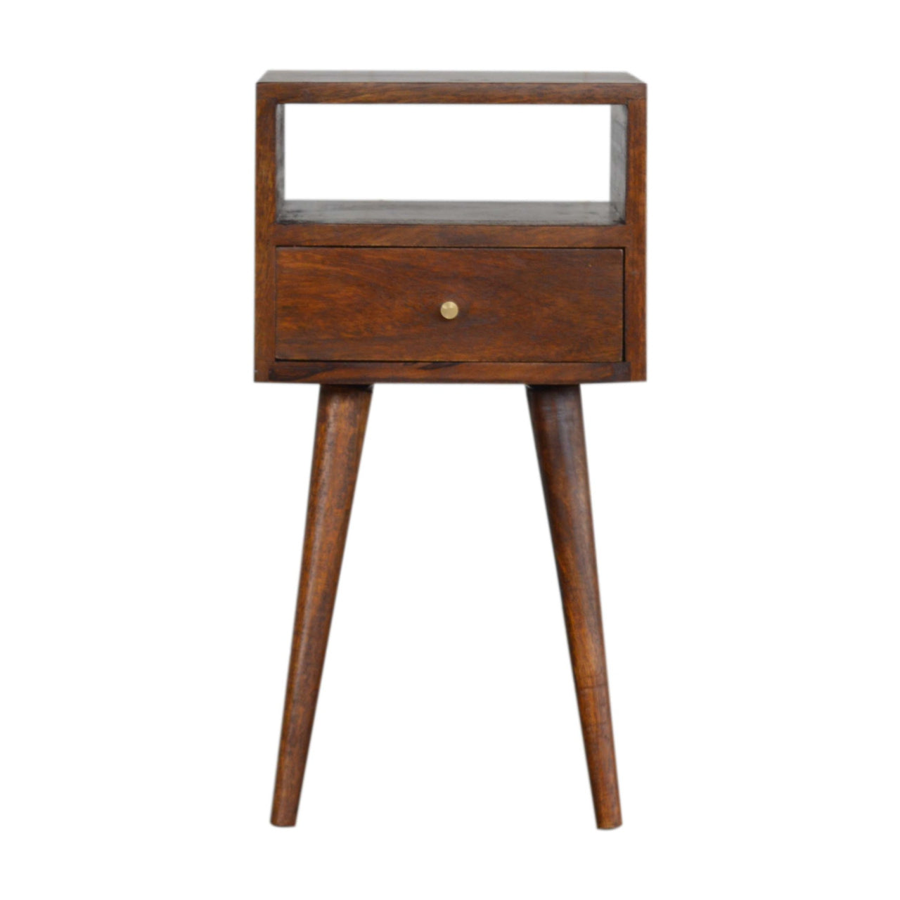 22" Brown Solid Wood Square One Drawer Nightstand-Nightstands & Bedside Tables-DECOROLALA