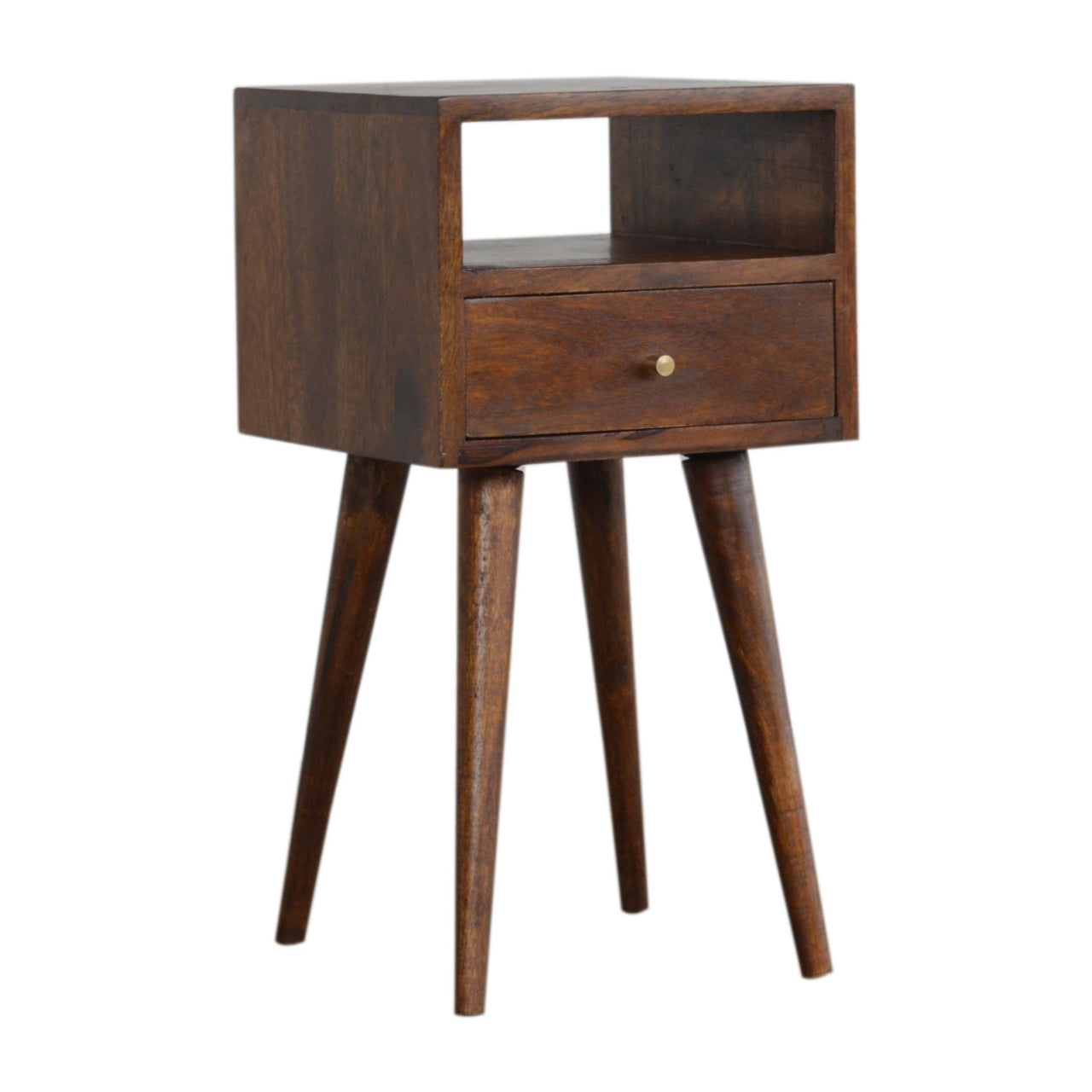 22" Brown Solid Wood Square One Drawer Nightstand-Nightstands & Bedside Tables-DECOROLALA