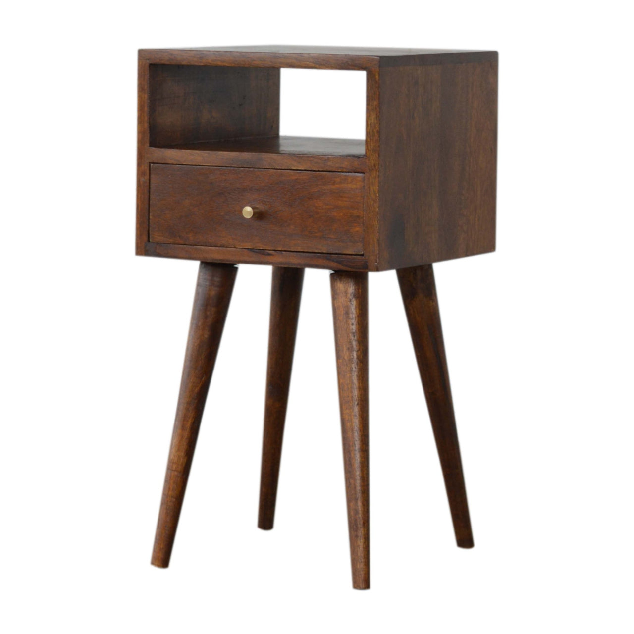 22" Brown Solid Wood Square One Drawer Nightstand-Nightstands & Bedside Tables-DECOROLALA