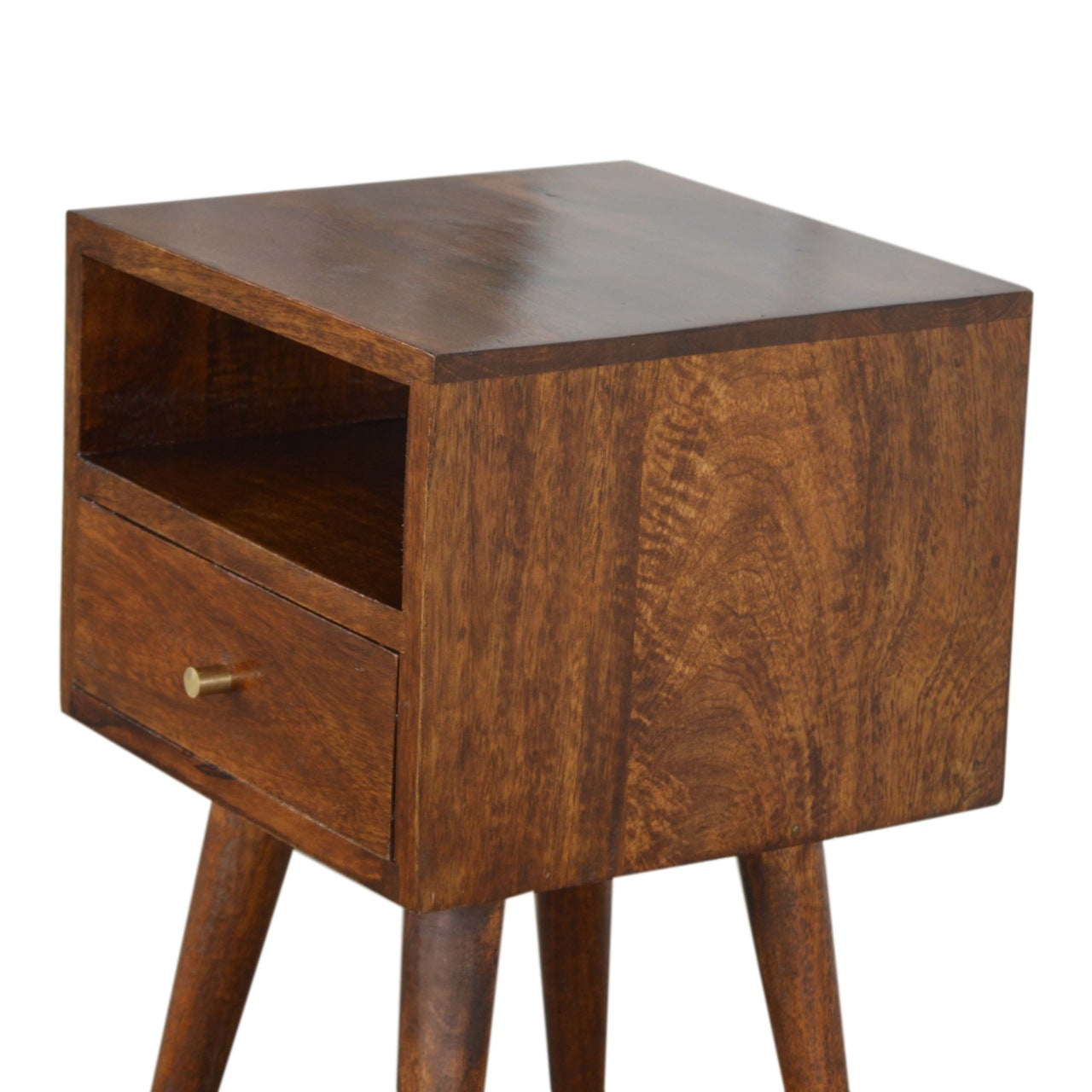 22" Brown Solid Wood Square One Drawer Nightstand-Nightstands & Bedside Tables-DECOROLALA