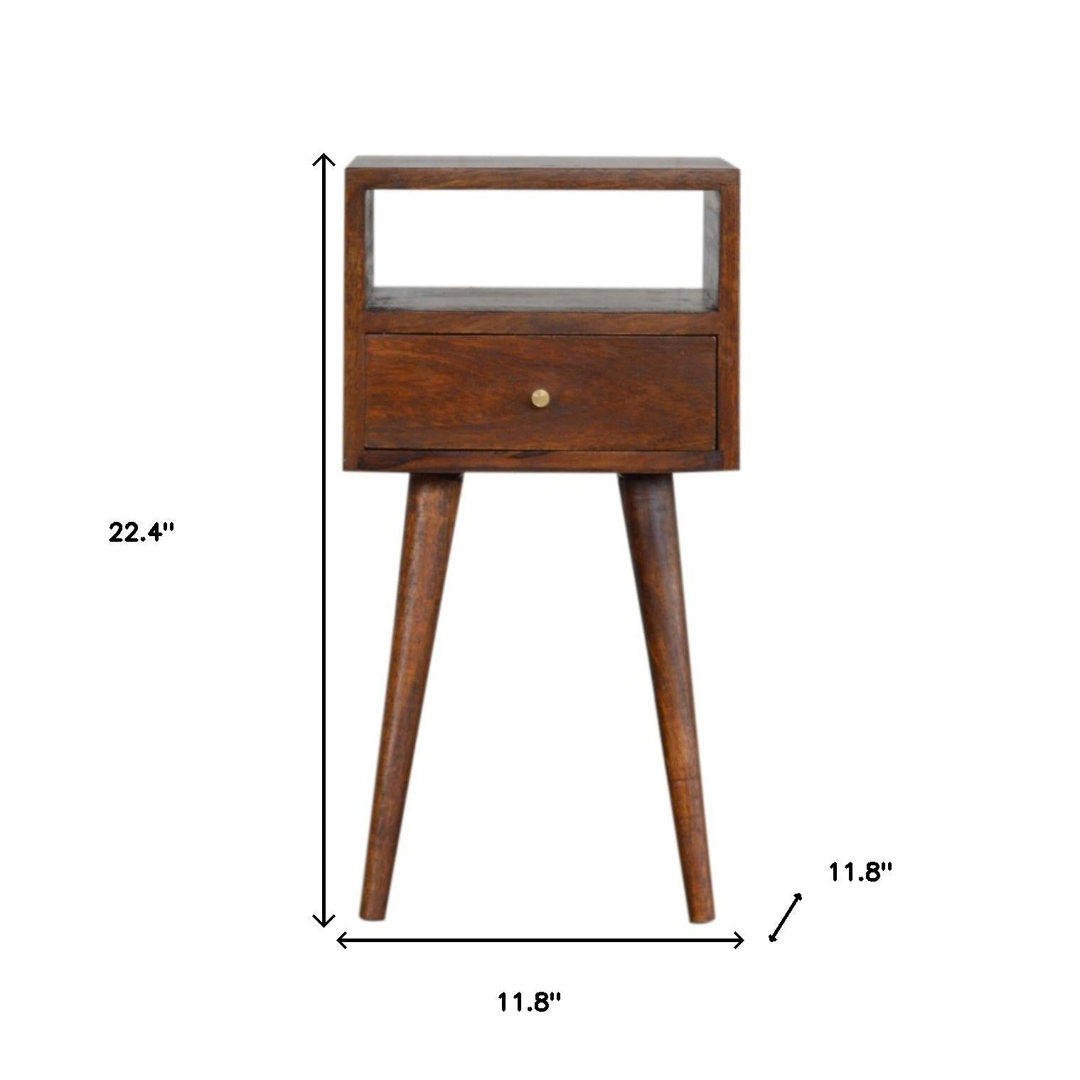 22" Brown Solid Wood Square One Drawer Nightstand-Nightstands & Bedside Tables-DECOROLALA