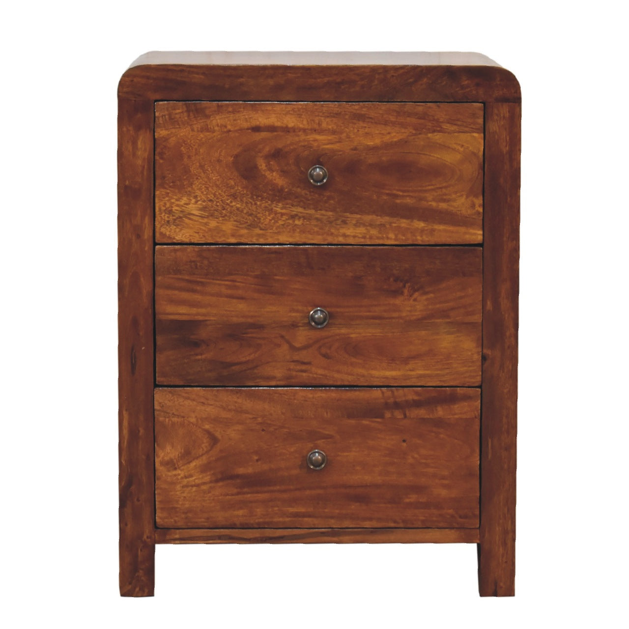 24" Brown Solid Wood Three Drawer Nightstand-Nightstands & Bedside Tables-DECOROLALA
