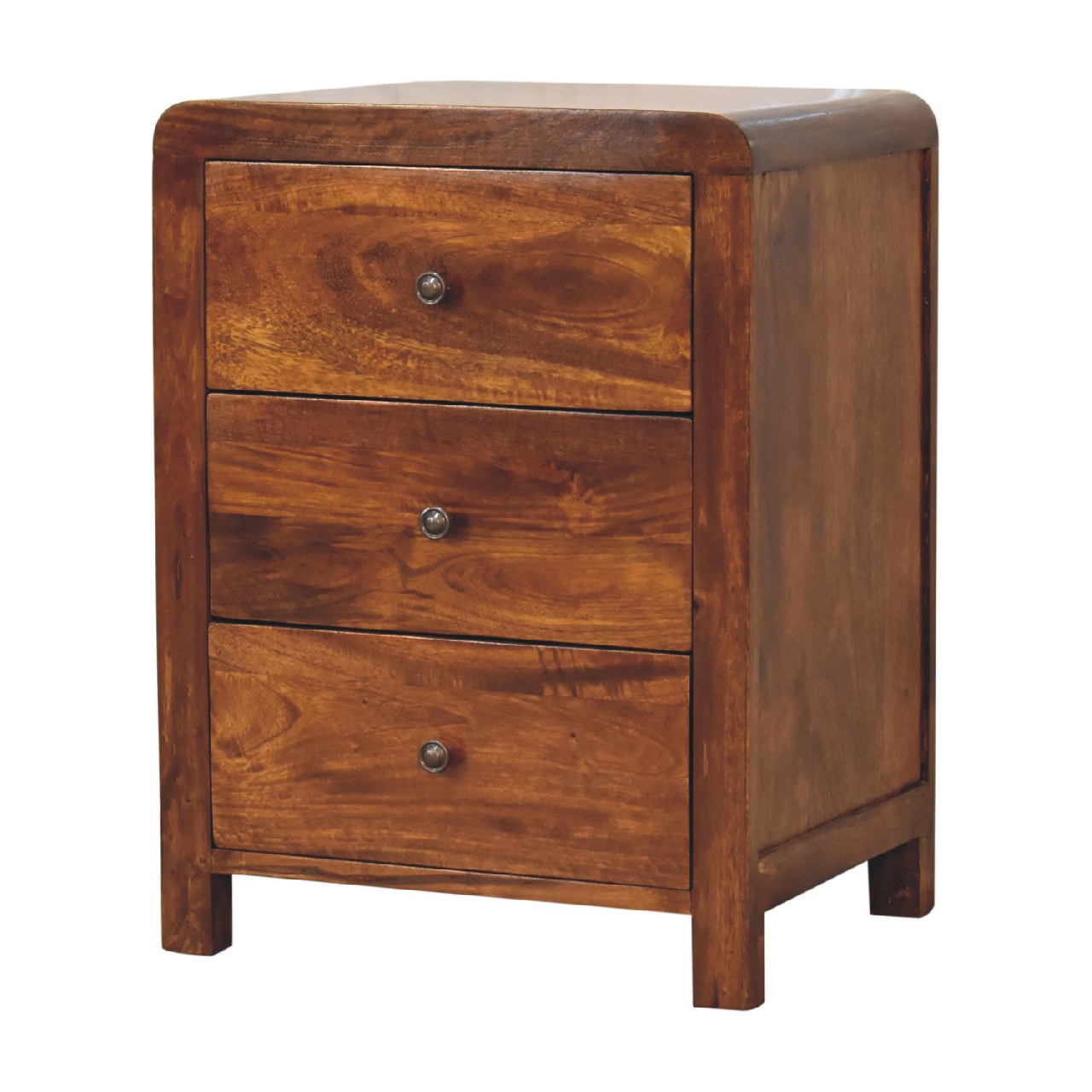 24" Brown Solid Wood Three Drawer Nightstand-Nightstands & Bedside Tables-DECOROLALA