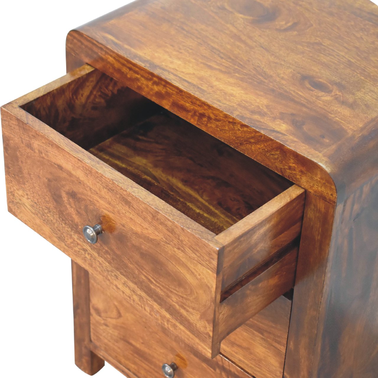 24" Brown Solid Wood Three Drawer Nightstand-Nightstands & Bedside Tables-DECOROLALA