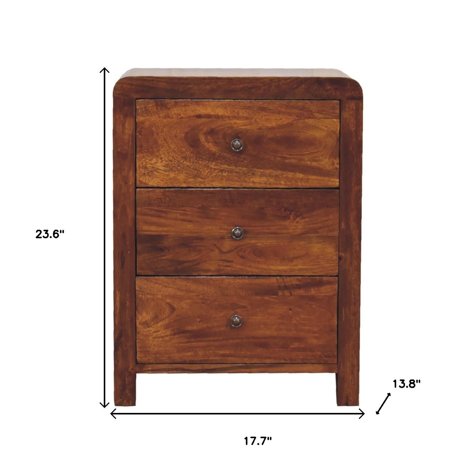 24" Brown Solid Wood Three Drawer Nightstand-Nightstands & Bedside Tables-DECOROLALA