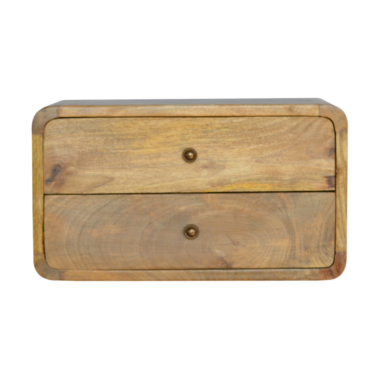 18" Beige Solid Wood Two Drawer Floating Nightstand-Nightstands & Bedside Tables-DECOROLALA