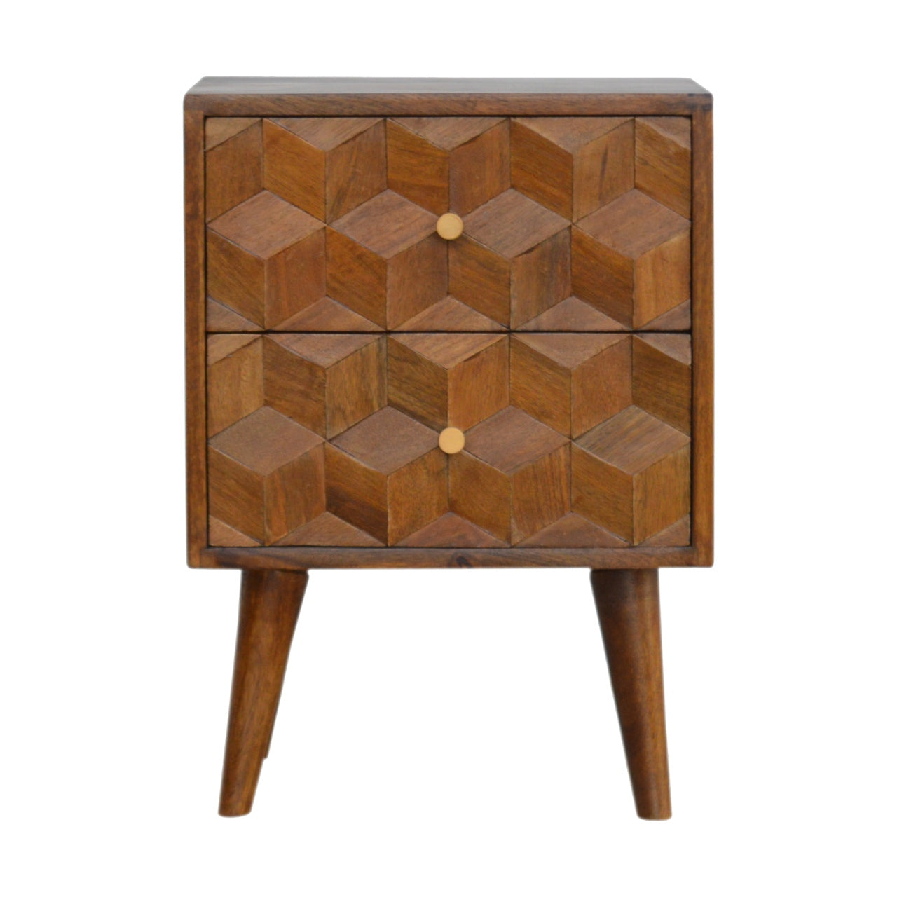 22" Brown Solid Wood Square Two Drawer Nightstand-Nightstands & Bedside Tables-DECOROLALA