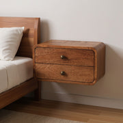 18" Brown Solid Wood Two Drawer Floating Nightstand-Nightstands & Bedside Tables-DECOROLALA