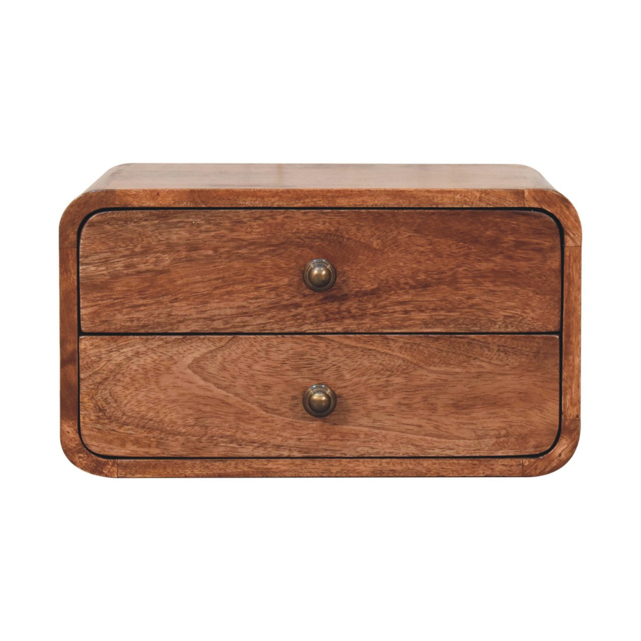 18" Brown Solid Wood Two Drawer Floating Nightstand-Nightstands & Bedside Tables-DECOROLALA