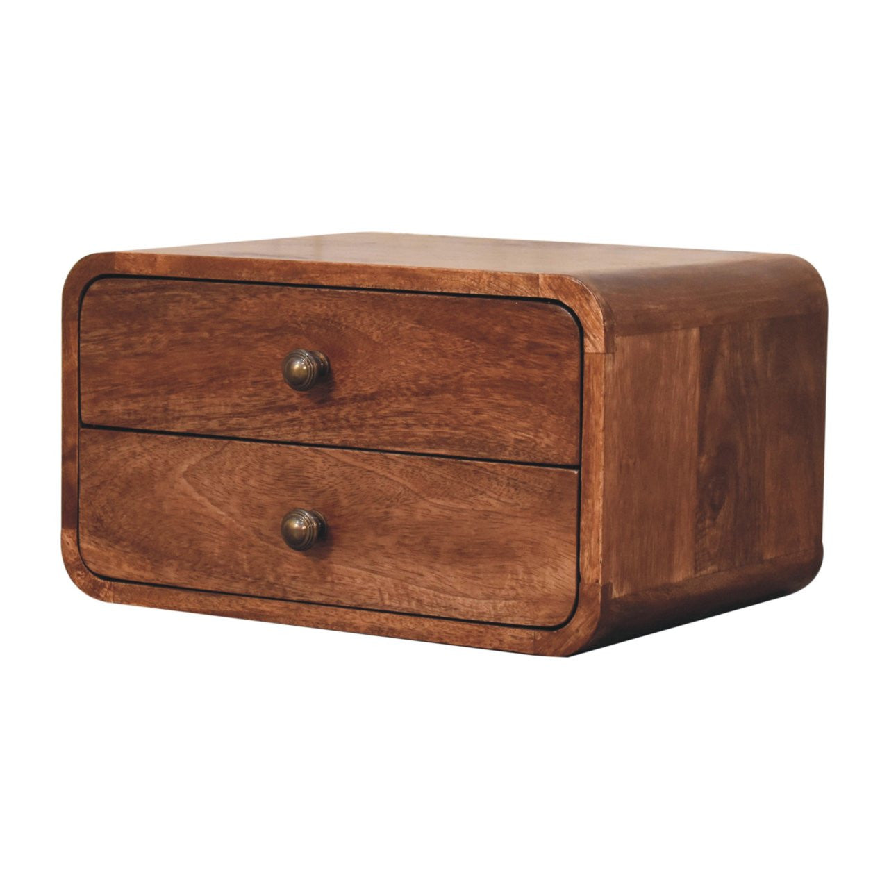 18" Brown Solid Wood Two Drawer Floating Nightstand-Nightstands & Bedside Tables-DECOROLALA