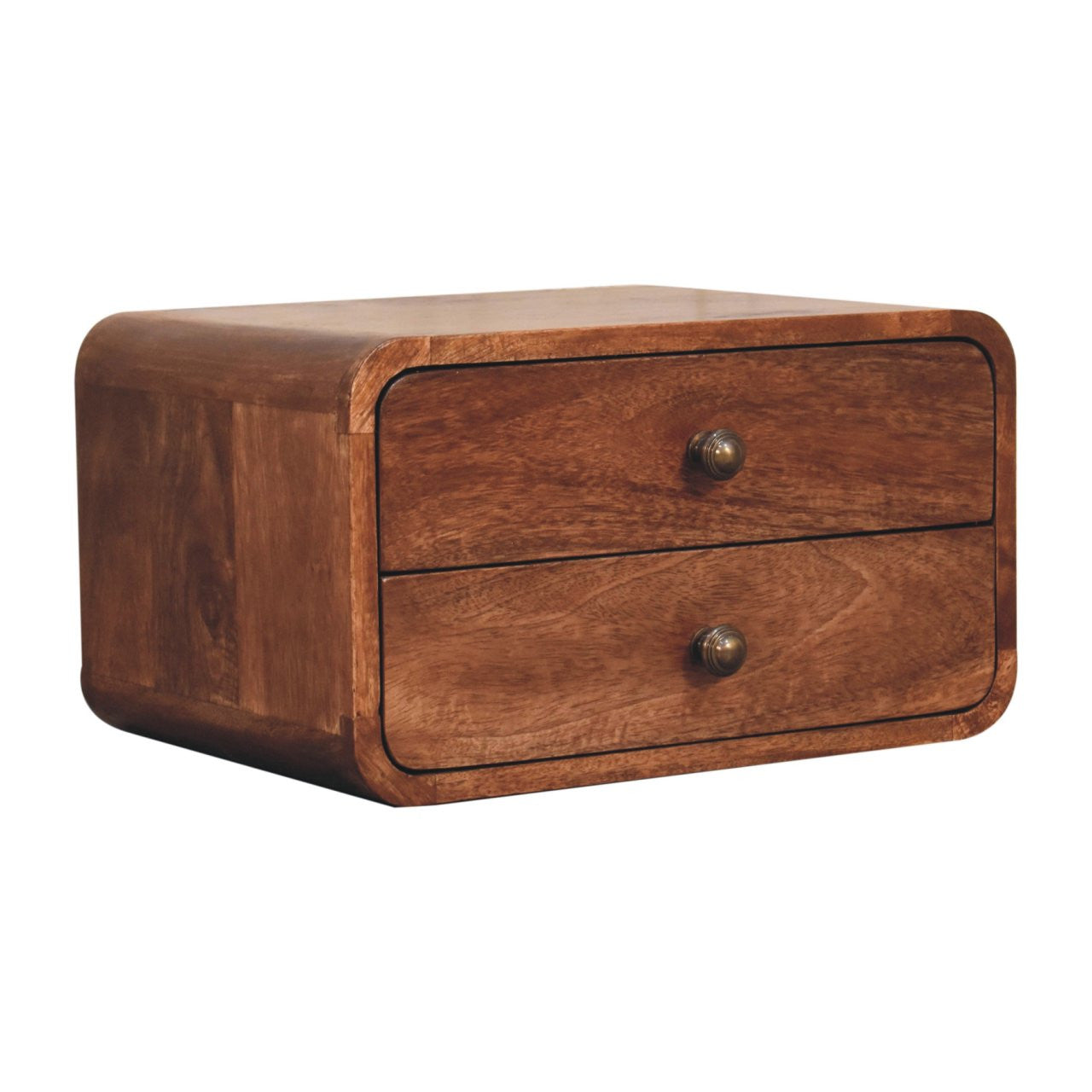 18" Brown Solid Wood Two Drawer Floating Nightstand-Nightstands & Bedside Tables-DECOROLALA