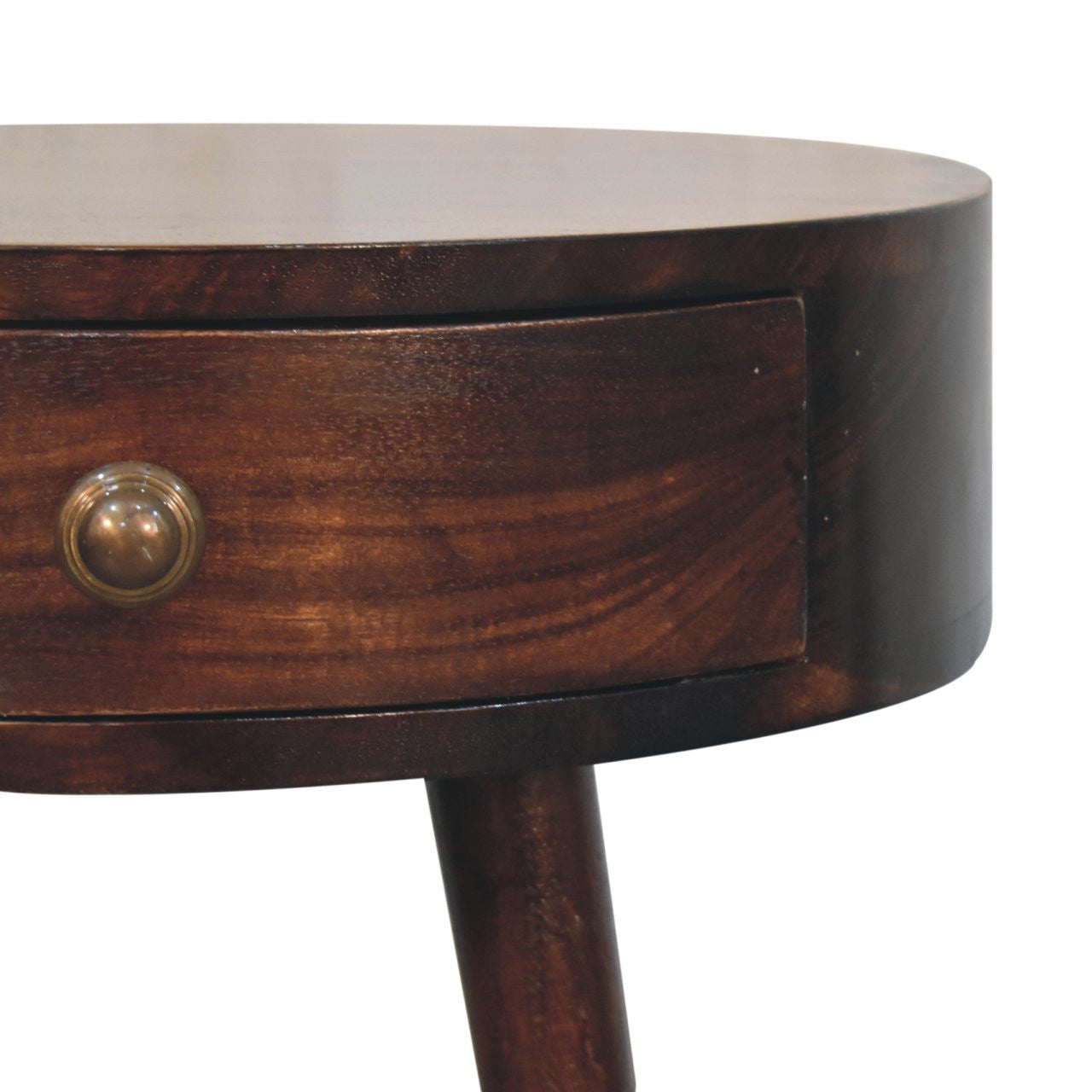 22" Walnut Solid Wood Round One Drawer Nightstand-Nightstands & Bedside Tables-DECOROLALA