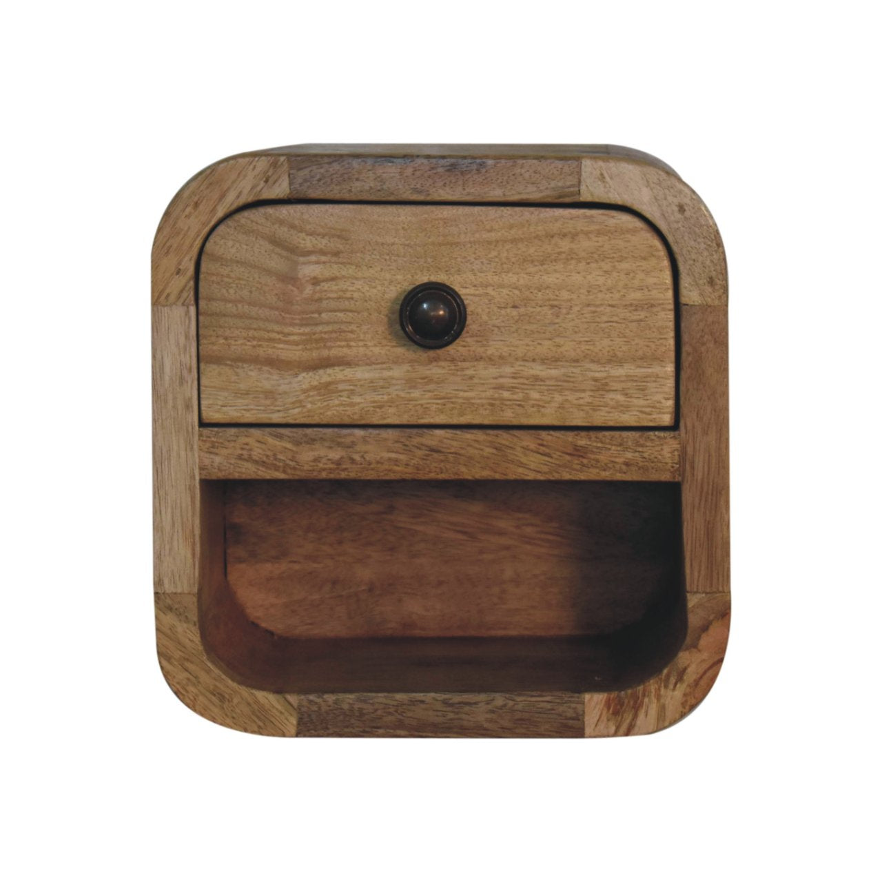 8" Beige Solid Wood Square One Drawer Nightstand-Nightstands & Bedside Tables-DECOROLALA
