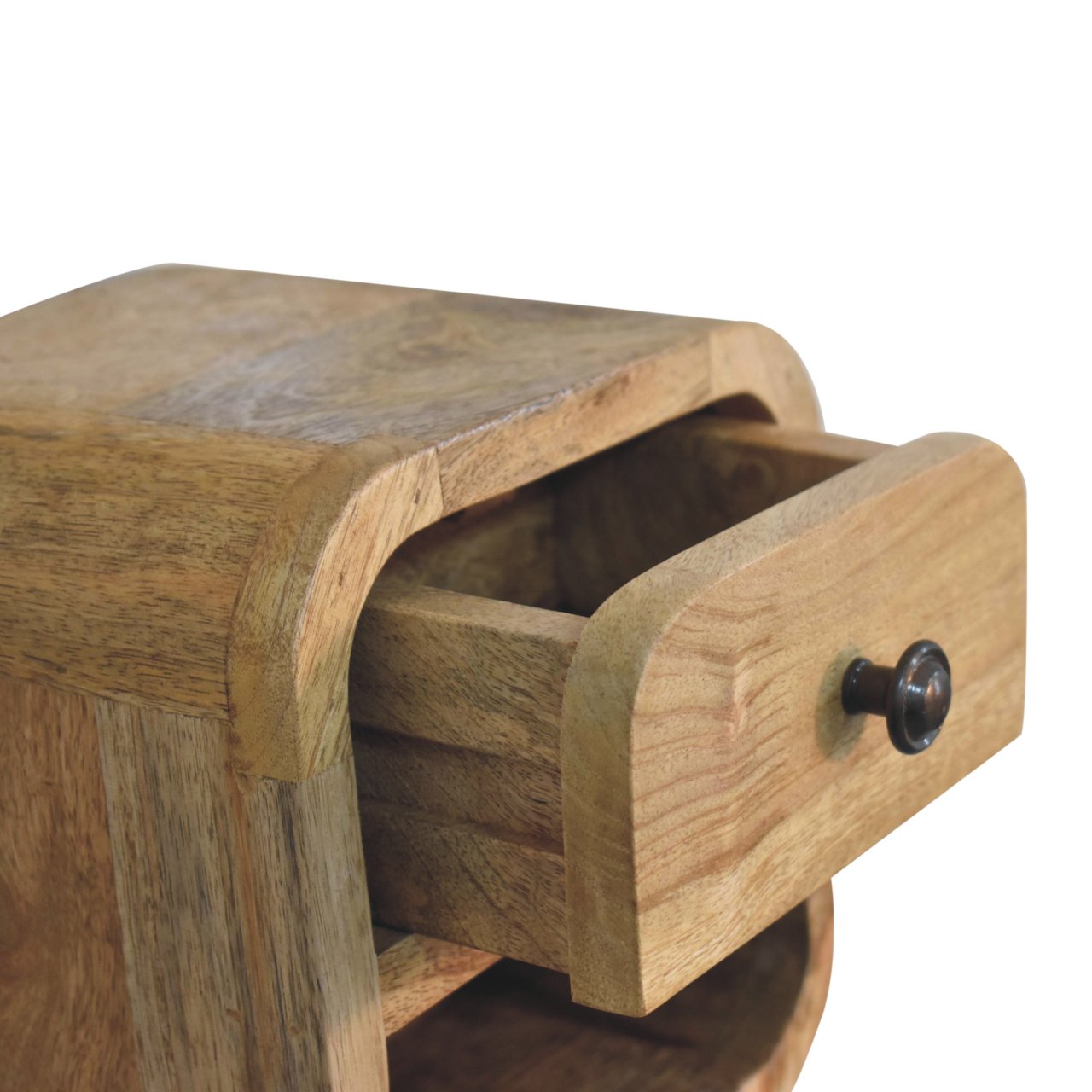 8" Beige Solid Wood Square One Drawer Nightstand-Nightstands & Bedside Tables-DECOROLALA