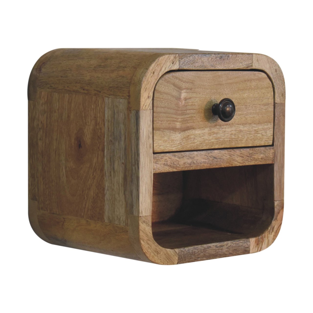 8" Beige Solid Wood Square One Drawer Nightstand-Nightstands & Bedside Tables-DECOROLALA