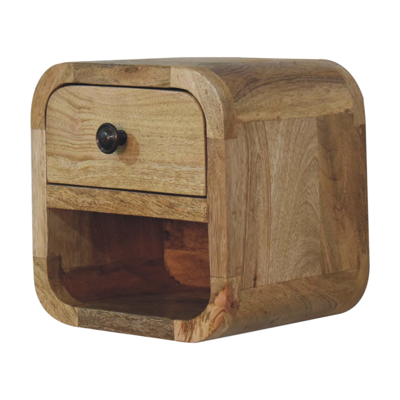 8" Beige Solid Wood Square One Drawer Nightstand-Nightstands & Bedside Tables-DECOROLALA