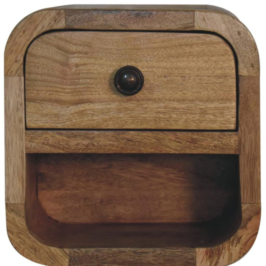 8" Beige Solid Wood Square One Drawer Nightstand-Nightstands & Bedside Tables-DECOROLALA
