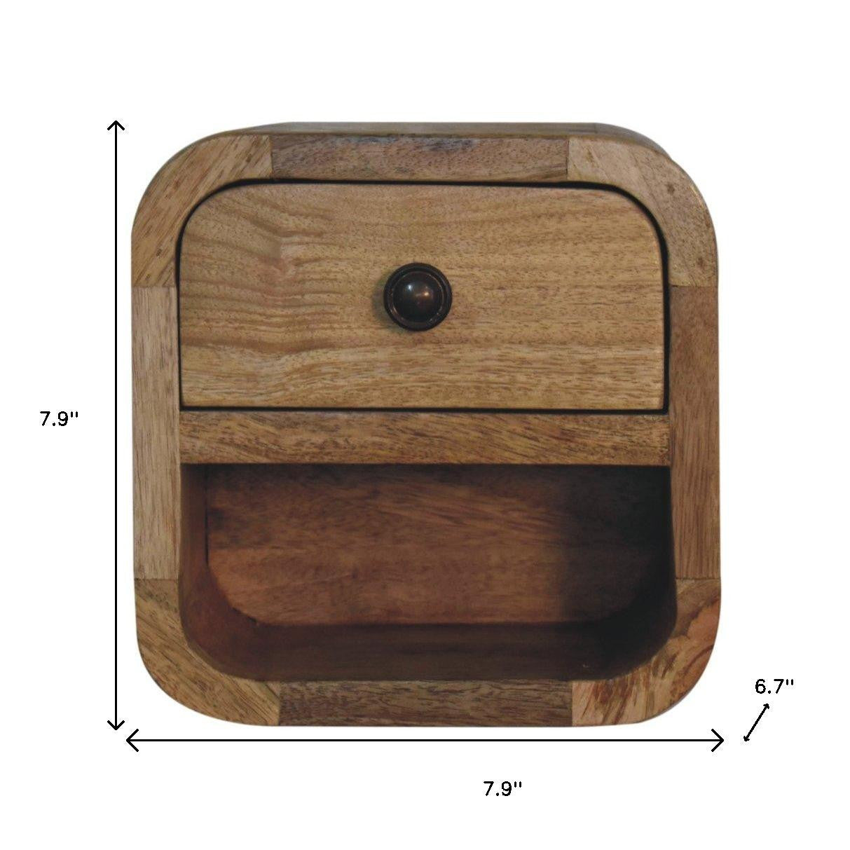 8" Beige Solid Wood Square One Drawer Nightstand-Nightstands & Bedside Tables-DECOROLALA