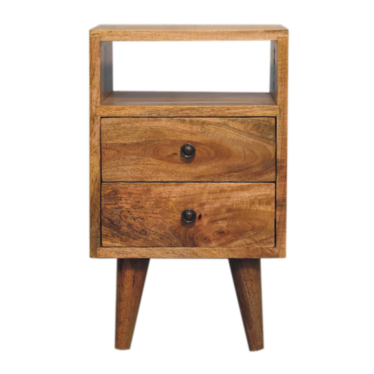 20" Brown Solid Wood Two Drawer Nightstand-Nightstands & Bedside Tables-DECOROLALA