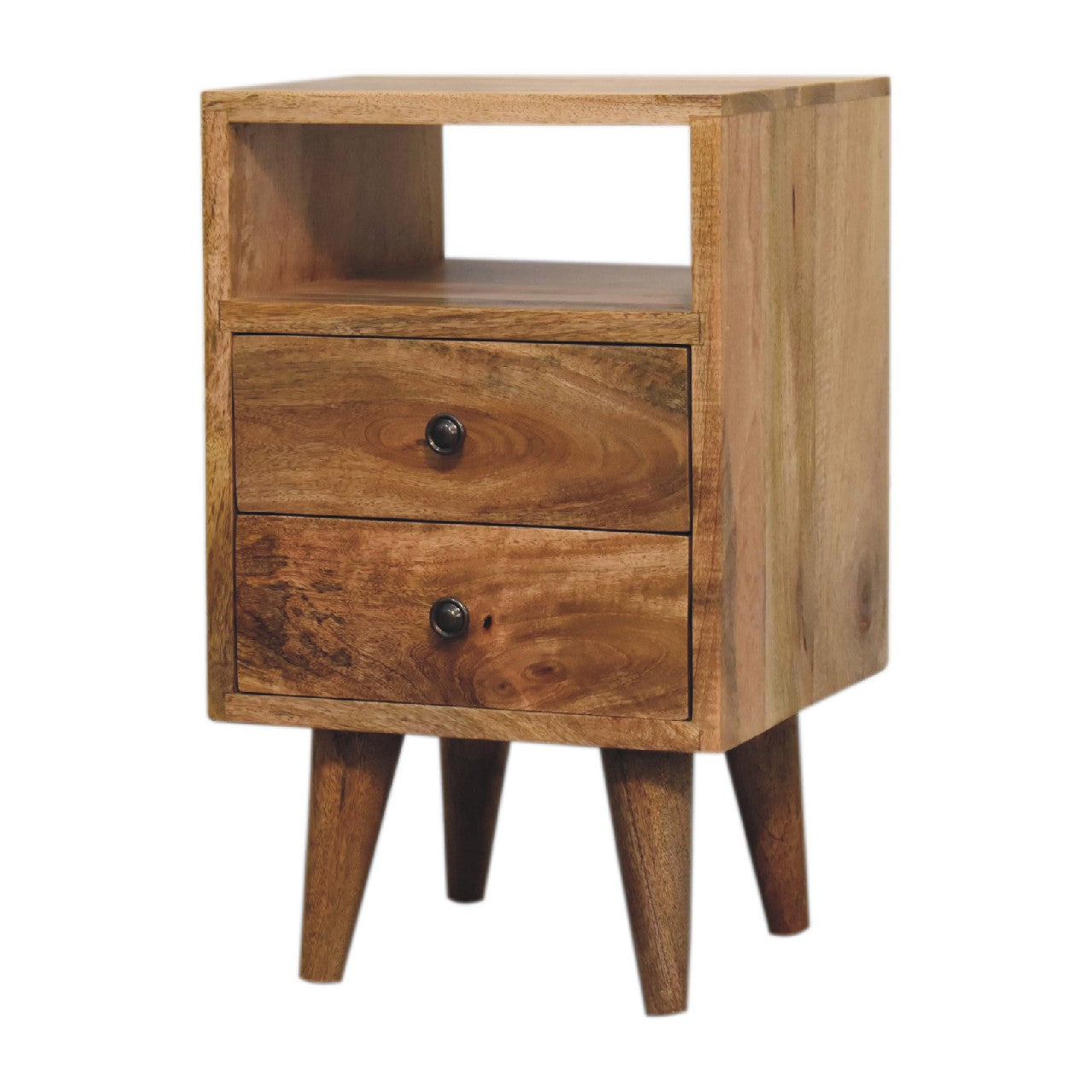 20" Brown Solid Wood Two Drawer Nightstand-Nightstands & Bedside Tables-DECOROLALA
