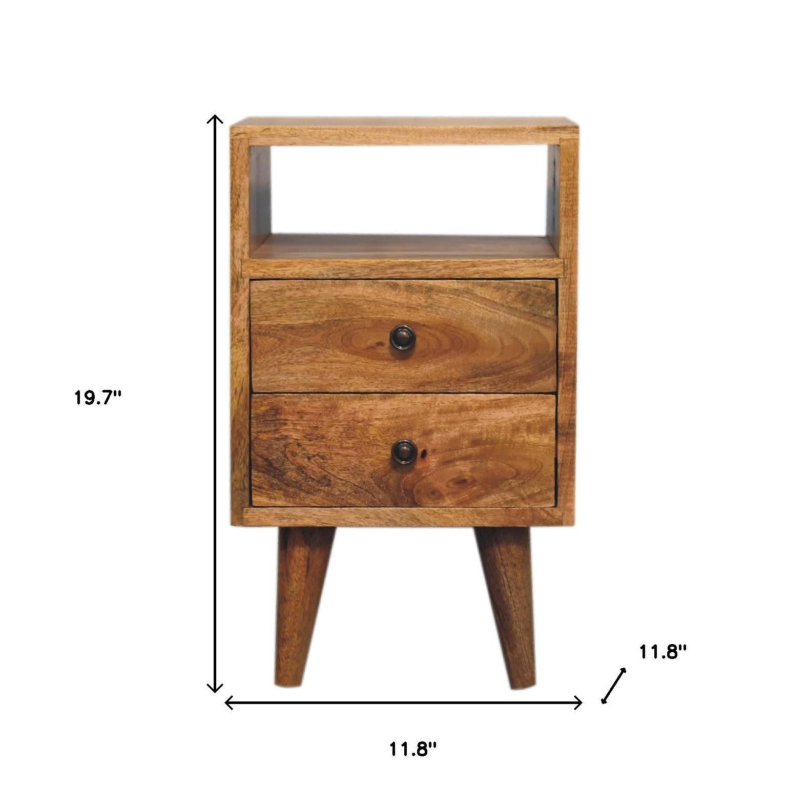 20" Brown Solid Wood Two Drawer Nightstand-Nightstands & Bedside Tables-DECOROLALA