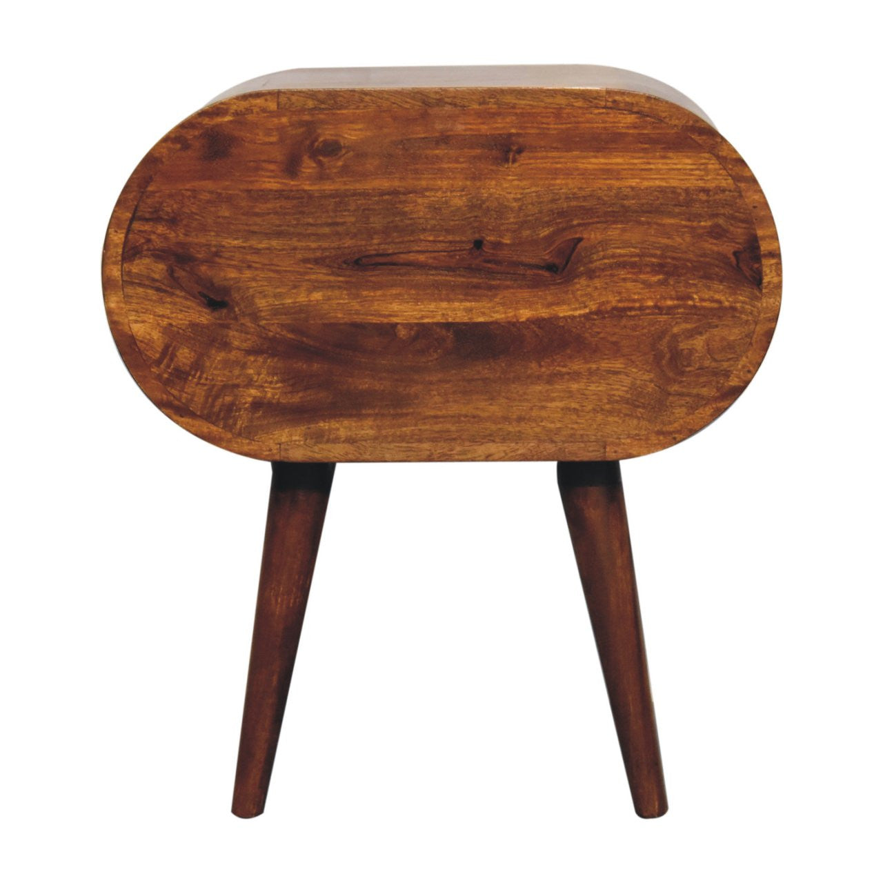 24" Chestnut Solid Wood Oval Two Drawer Nightstand-Nightstands & Bedside Tables-DECOROLALA