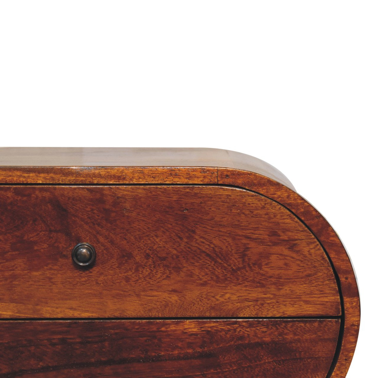 24" Chestnut Solid Wood Oval Two Drawer Nightstand-Nightstands & Bedside Tables-DECOROLALA